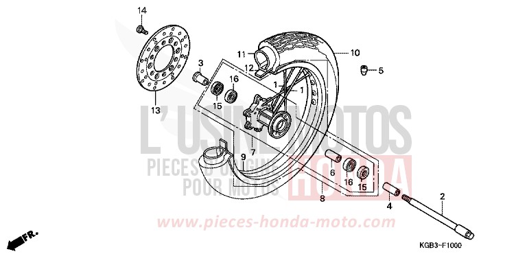 ROUE AVANT de Shadow VT125C MUTE BLACK METALLIC (NH359) 2000